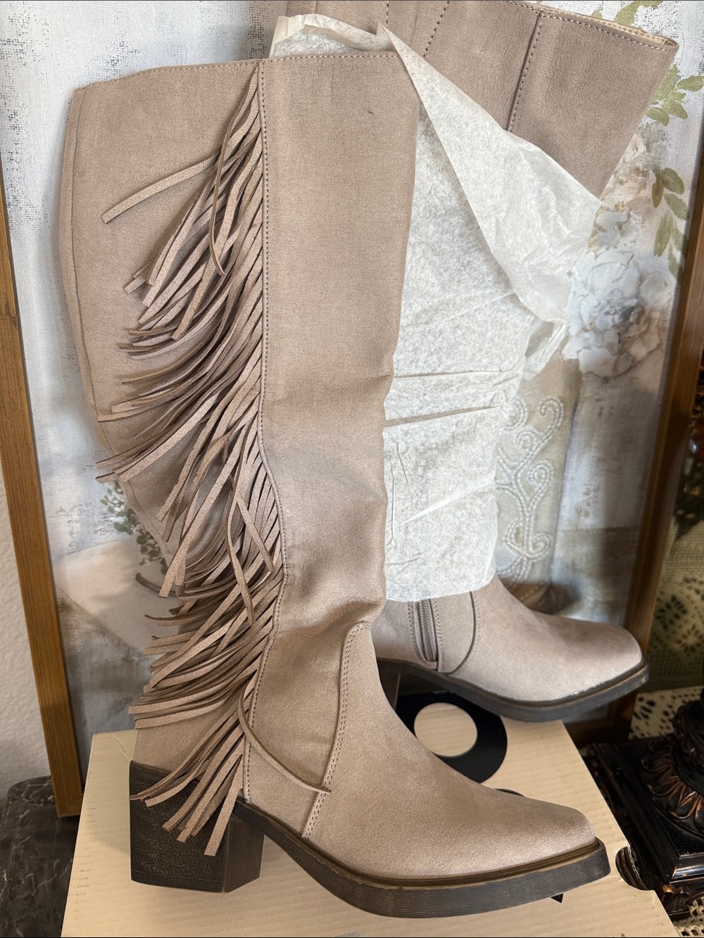 SO Taupe Fringe Over-the-Knee Boots